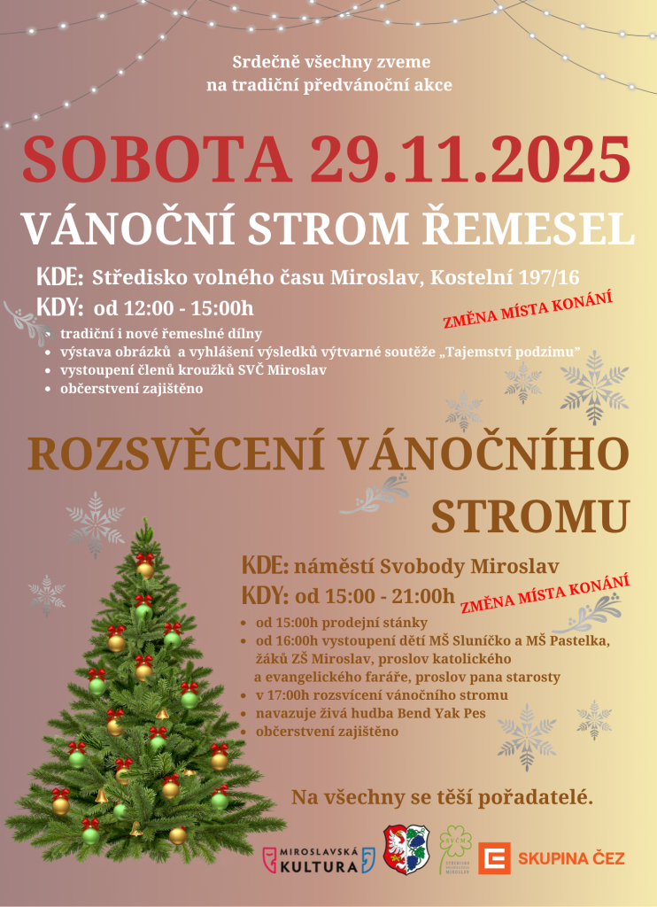 Sobota 29.11.2025 VÁNOČNÍ STROM ŘEMESEL 